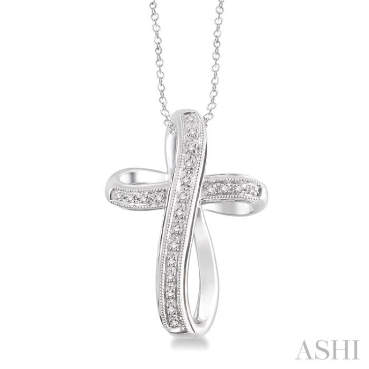 1/10 Ctw Round Cut Diamond Cross Pendant in Sterling Silver with Chain