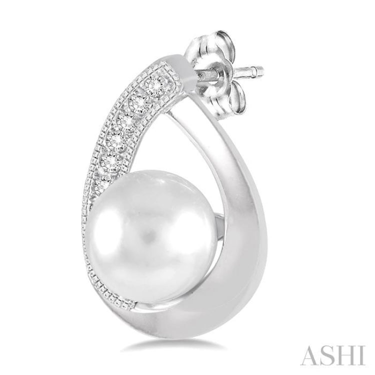 6x6 MM Cultured Pearls and 1/10 ctw Single Cut Diamond Earrings in Sterling Silver