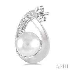 6x6 MM Cultured Pearls and 1/10 ctw Single Cut Diamond Earrings in Sterling Silver