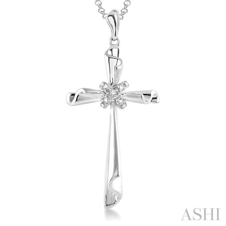 1/20 Ctw Round Cut Diamond Cross Pendant in Sterling Silver with Chain