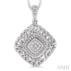 1/20 Ctw Cushion Shape Round Cut Diamond Pendant in Sterling Silver with Chain