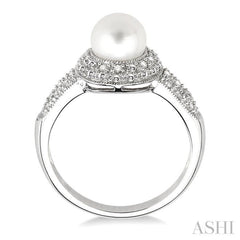 6.5x6.5 MM Cultured Pearl and 1/20 Ctw Round Cut Diamond Ring in Sterling Silver