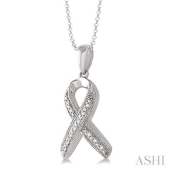 1/20 Ctw Round Cut Diamond Support Ribbon Pendant in Sterling Silver with Chain