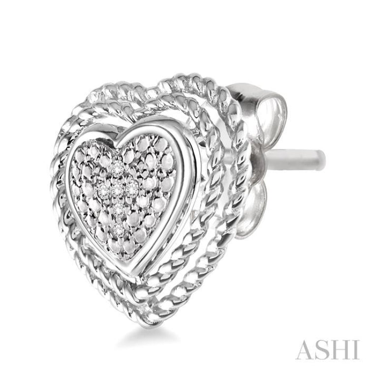 1/20 Ctw Round Cut Diamond Heart Earrings in Sterling Silver