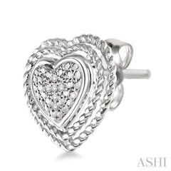 1/20 Ctw Round Cut Diamond Heart Earrings in Sterling Silver