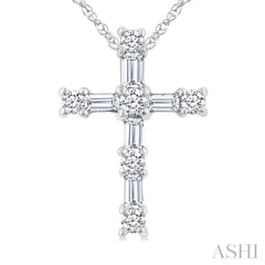 1/20 Ctw Round Cut Diamond Cross Pendant in 10K White Gold with Chain