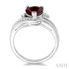 7x7 MM Heart Shape Garnet and 1/20 Ctw Round Cut Diamond Ring in Sterling Silver
