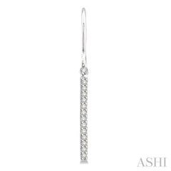 1/10 Ctw Hanging Straight Bar Round Cut Diamond Petite Earrings in 10K White Gold