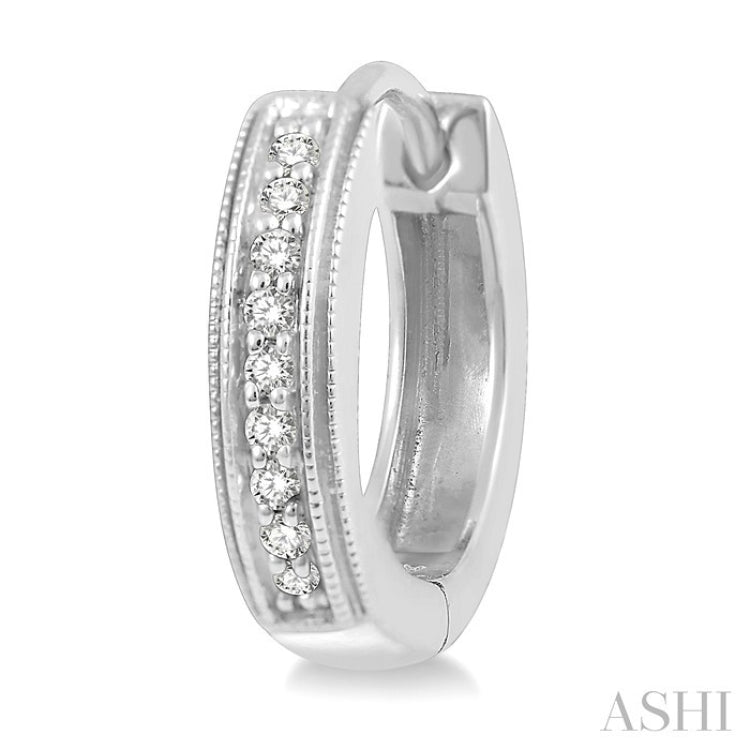 1/10 Ctw Scooped Center Round Cut Diamond Huggie Petite Earrings in 10K White Gold