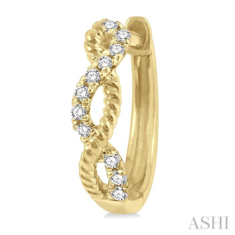 1/10 Ctw Split & Twisted Rope and Single Cut Diamond Huggie Petite Earrings in 10K Yellow Gold