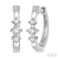 1/6 Ctw Three Stone Round Cut Diamond Huggie Petite Earrings in 10K White Gold