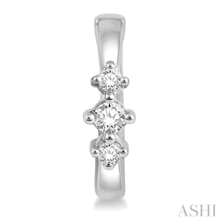 1/6 Ctw Three Stone Round Cut Diamond Huggie Petite Earrings in 10K White Gold
