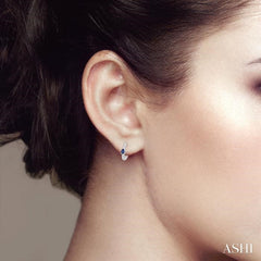4X3 MM Pear Cut Sapphire and 1/10 Ctw Round Cut Diamond Petite Huggie Earrings in 10K White Gold