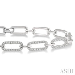 1 Ctw Round Cut Diamond Paperclip Bracelet in 14K White Gold