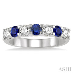 3.3 MM Sapphire and 1/2 Ctw Round Cut Diamond Precious Wedding Band in 14K White Gold