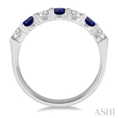 3.3 MM Sapphire and 1/2 Ctw Round Cut Diamond Precious Wedding Band in 14K White Gold