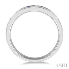2.9 MM Sapphire and 1/2 Ctw Round Cut Diamond Precious Wedding Band in 14K White Gold