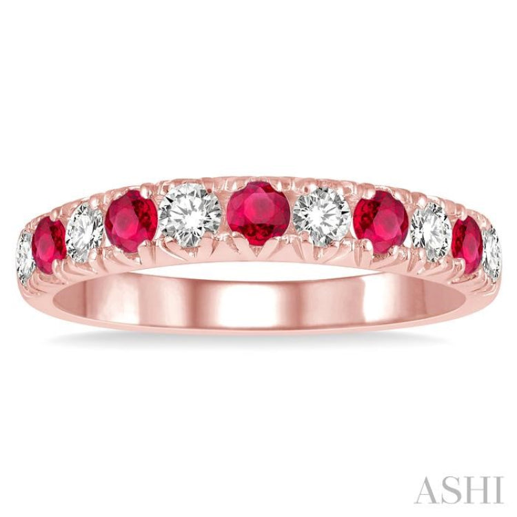 2.6 MM Ruby and 3/8 Ctw Round Cut Diamond Precious Wedding Band in 14K rose Gold