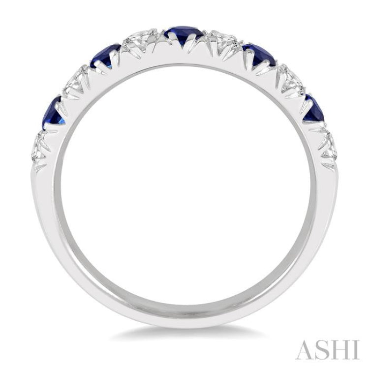 2.6 MM Sapphire and 3/8 Ctw Round Cut Diamond Precious Wedding Band in 14K White Gold