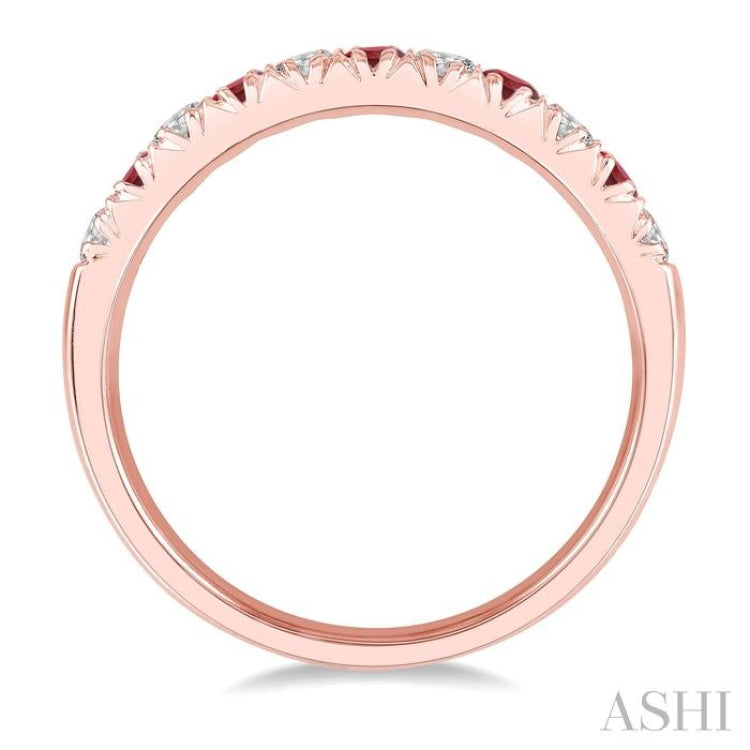 2.3 MM Ruby and 1/4 Ctw Round Cut Diamond Precious Wedding Band in 14K rose Gold