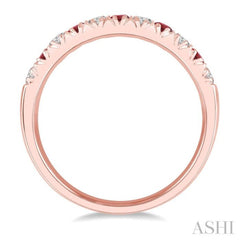 2.3 MM Ruby and 1/4 Ctw Round Cut Diamond Precious Wedding Band in 14K rose Gold
