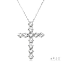3 Ctw Round Cut Diamond Cross Pendant in 14K White Gold with Chain