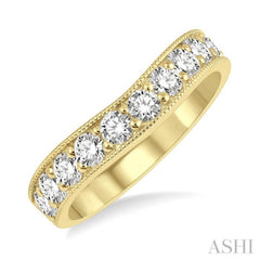 1 ctw Arched Round Cut Diamond Wedding Band in 14K Yellow Gold