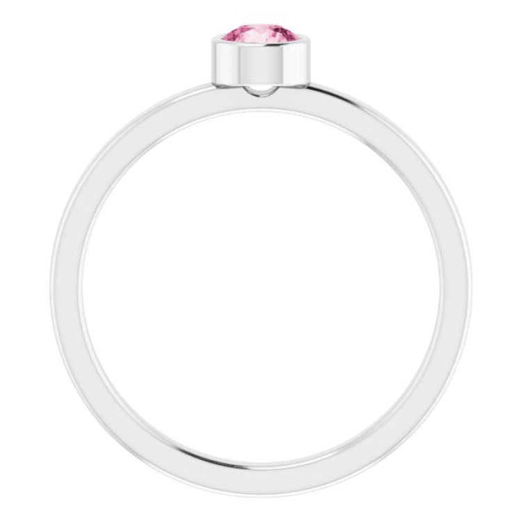 14K White 4 mm Natural Pink Tourmaline Ring