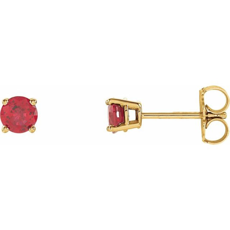 14K Yellow 4 mm Lab-Grown Ruby Earrings