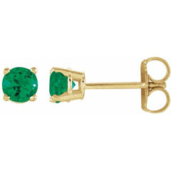 14K Yellow 4 mm Lab-Grown Emerald Earrings