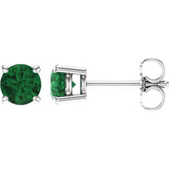 14K White 5 mm Lab-Grown Emerald Earrings