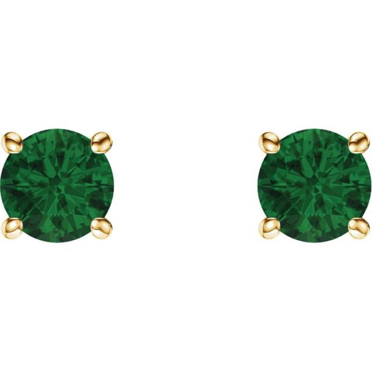 14K Yellow 5 mm Lab-Grown Emerald Earrings