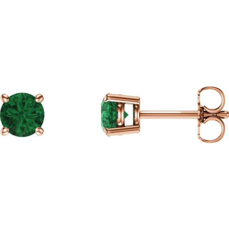 14K Rose 5 mm Lab-Grown Emerald Earrings