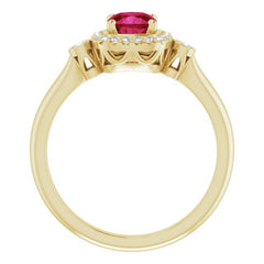 14K Yellow Lab-Grown Ruby & 1/6 CTW Natural Diamond Ring