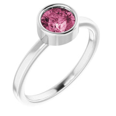 14K White 6 mm Natural Pink Tourmaline Ring