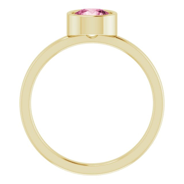 14K Yellow 6 mm Natural Pink Tourmaline Ring