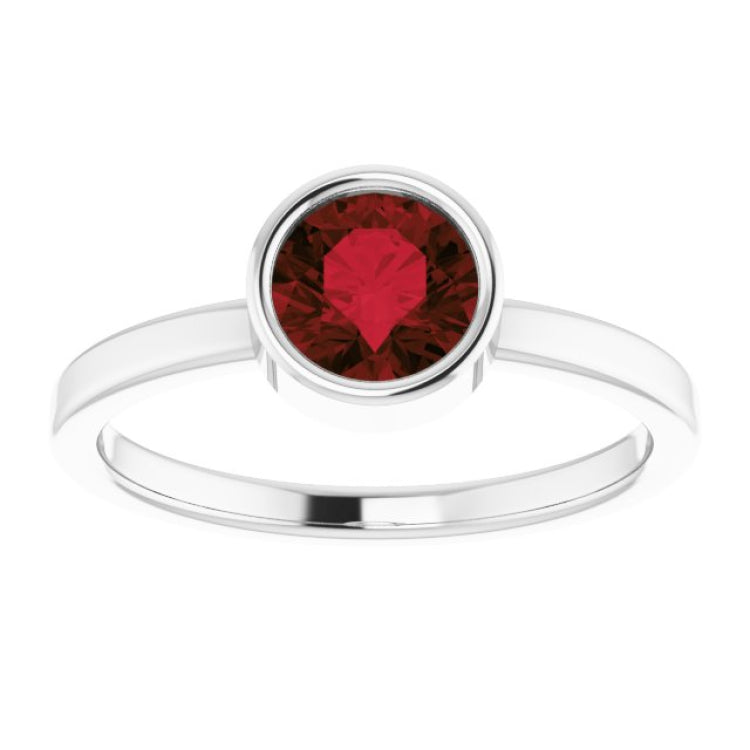 Rhodium-Plated Sterling Silver 6 mm Imitation Garnet Ring
