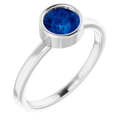 Rhodium-Plated Sterling Silver 6 mm Imitation Blue Sapphire Ring