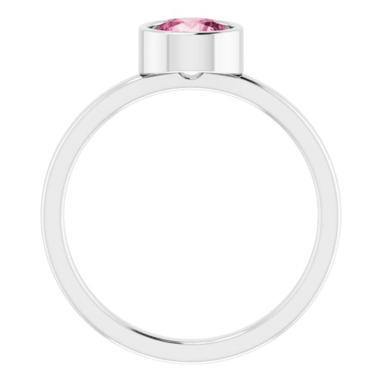 Rhodium-Plated Sterling Silver 6 mm Imitation Pink Tourmaline Ring