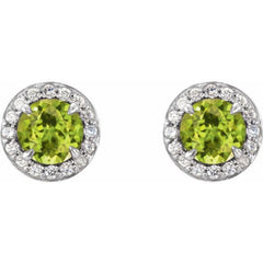 14K White 3.5 mm Natural Peridot & 1/8 CTW Natural Diamond Earrings