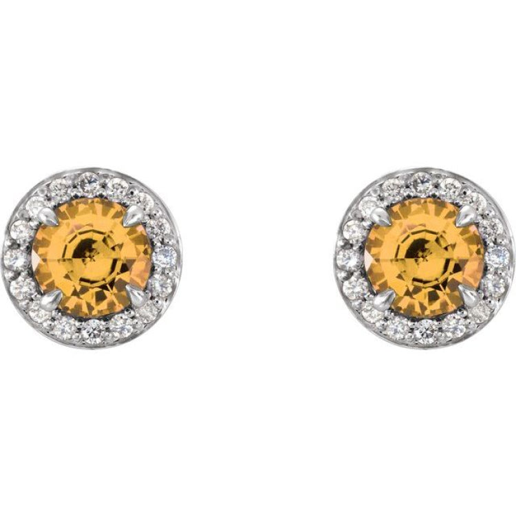 14K White 4.5 mm Natural Citrine & 1/6 CTW Natural Diamond Earrings