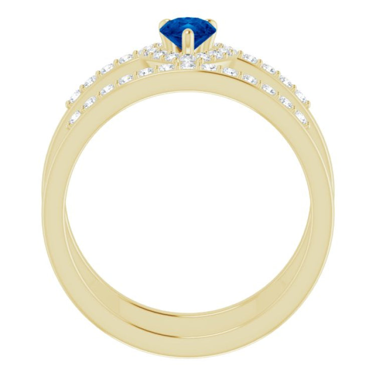 14K Yellow Lab-Grown Blue Sapphire & 1/3 CTW Natural Diamond Ring