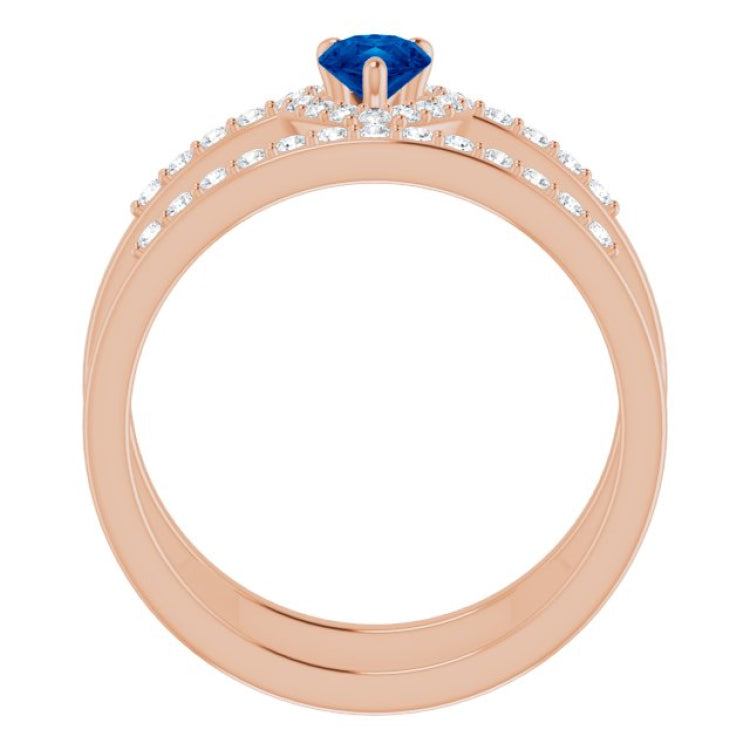 14K Rose Lab-Grown Blue Sapphire & 1/3 CTW Natural Diamond Ring