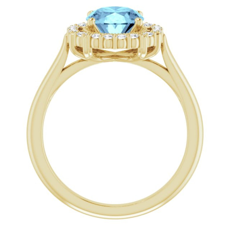14K Yellow Natural Aquamarine & 1/5 CTW Natural Diamond Ring