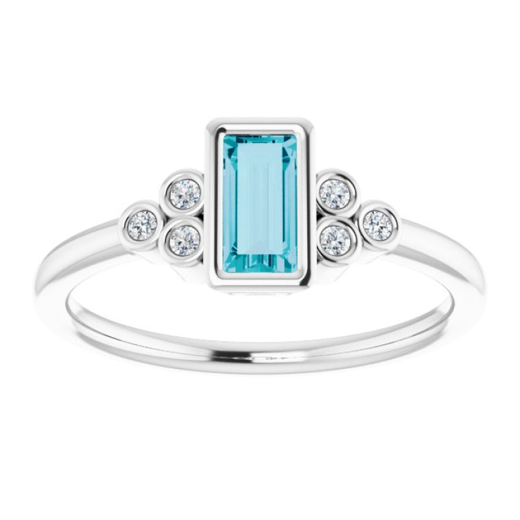 14K White Natural London Blue Topaz & .06 CTW Natural Diamond Ring