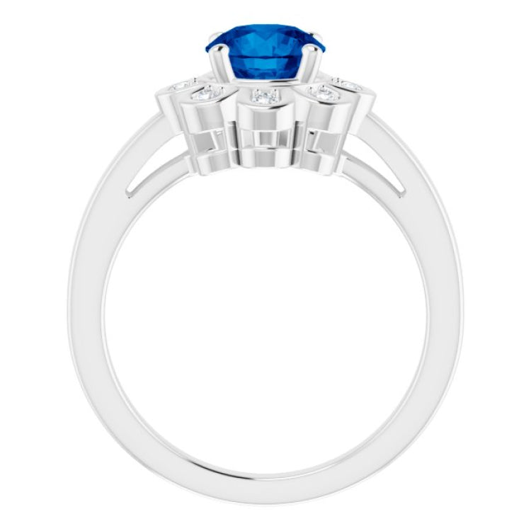Platinum Lab-Grown Blue Sapphire & 1/8 CTW Natural Diamond Ring