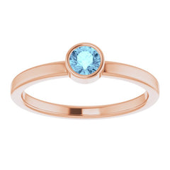 14K Rose 4 mm Natural Aquamarine Ring