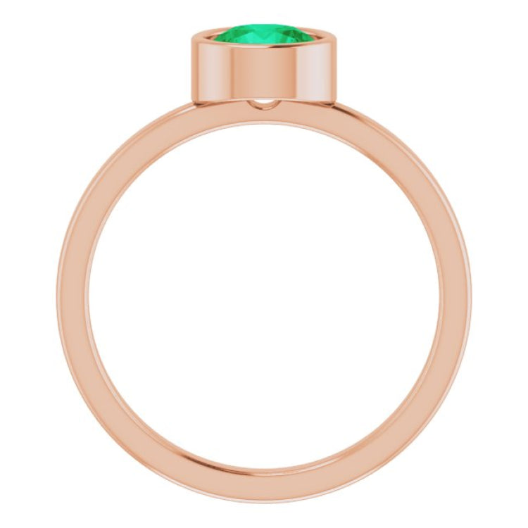 14K Rose 6 mm Natural Emerald Ring