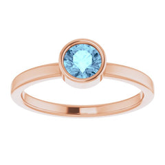 14K Rose 5 mm Natural Aquamarine Ring
