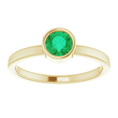 14K Yellow 5 mm Natural Emerald Ring
